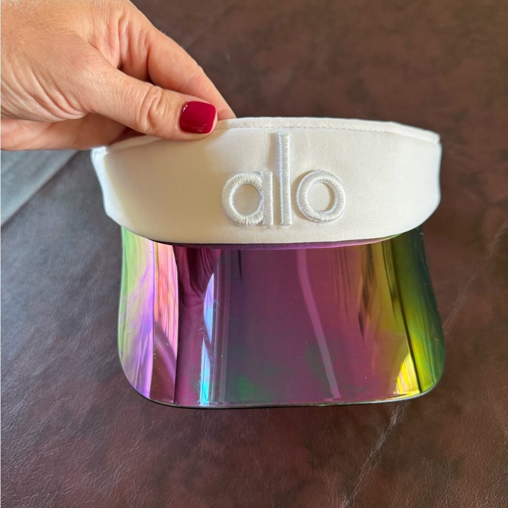 ALO Yoga White Visor with Iridescent Shield